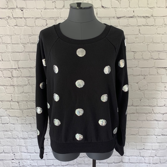 PINK Victoria's Secret Tops - VS PINK Black Sequin Dot Crewneck Sweatshirt Large